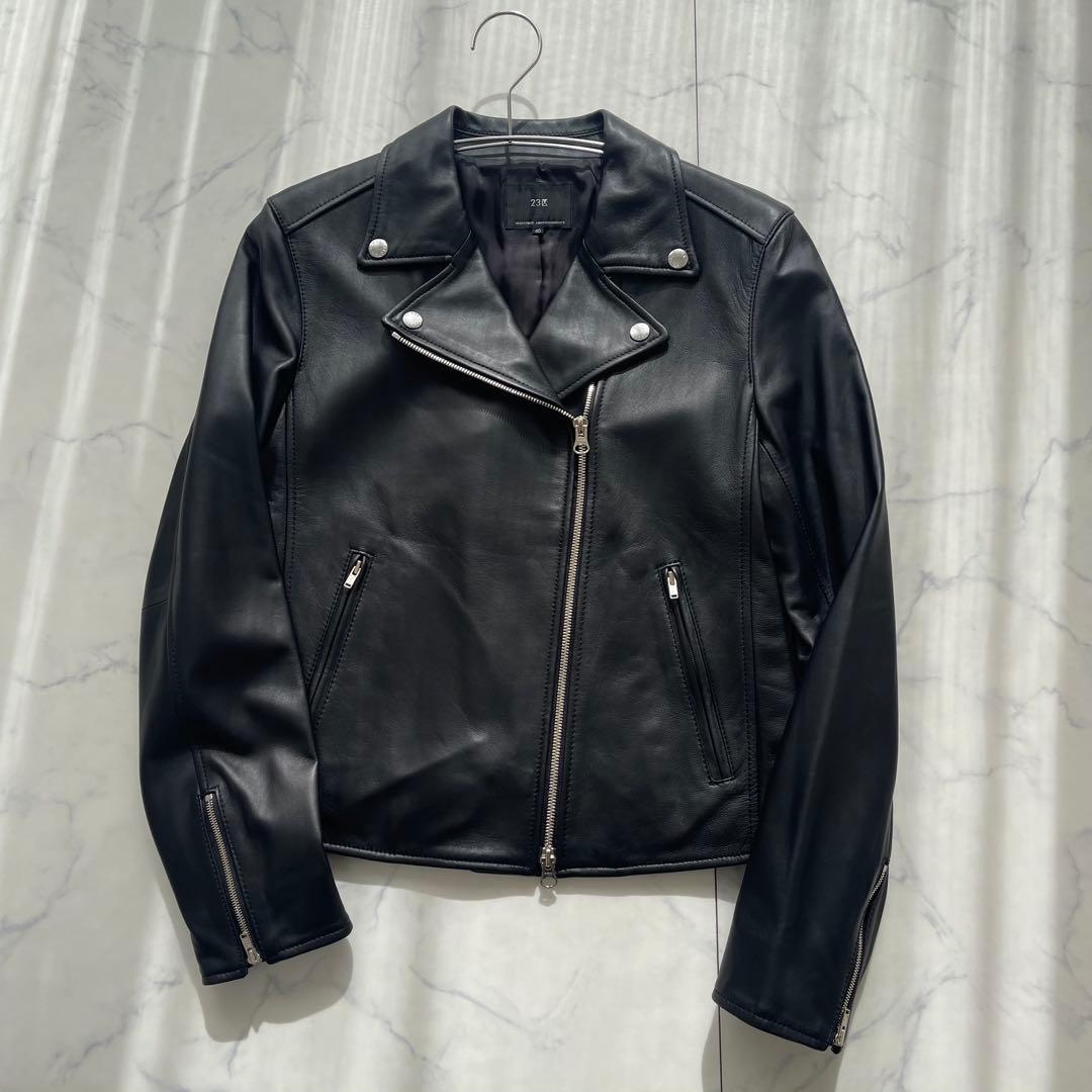 【未使用級】23区 ライダース レザー ラムレザー 黒 ブラック40 Lサイズ