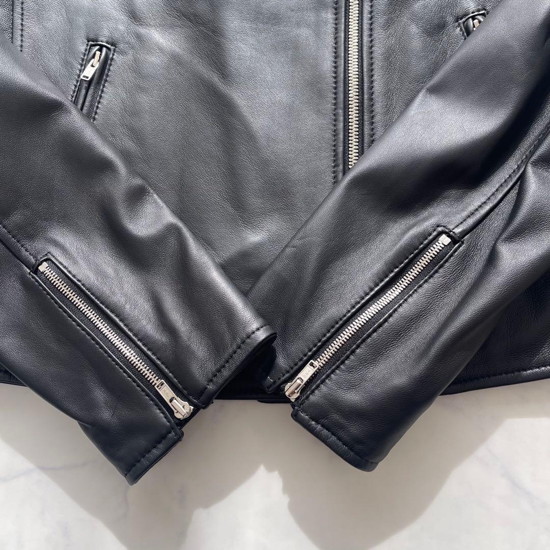 【未使用級】23区 ライダース レザー ラムレザー 黒 ブラック40 Lサイズ