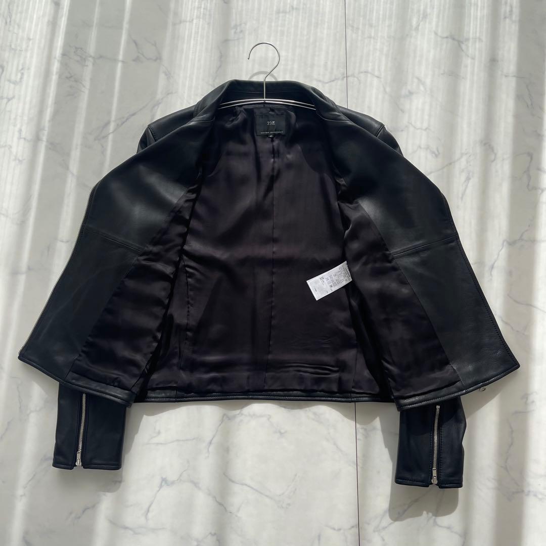 【未使用級】23区 ライダース レザー ラムレザー 黒 ブラック40 Lサイズ
