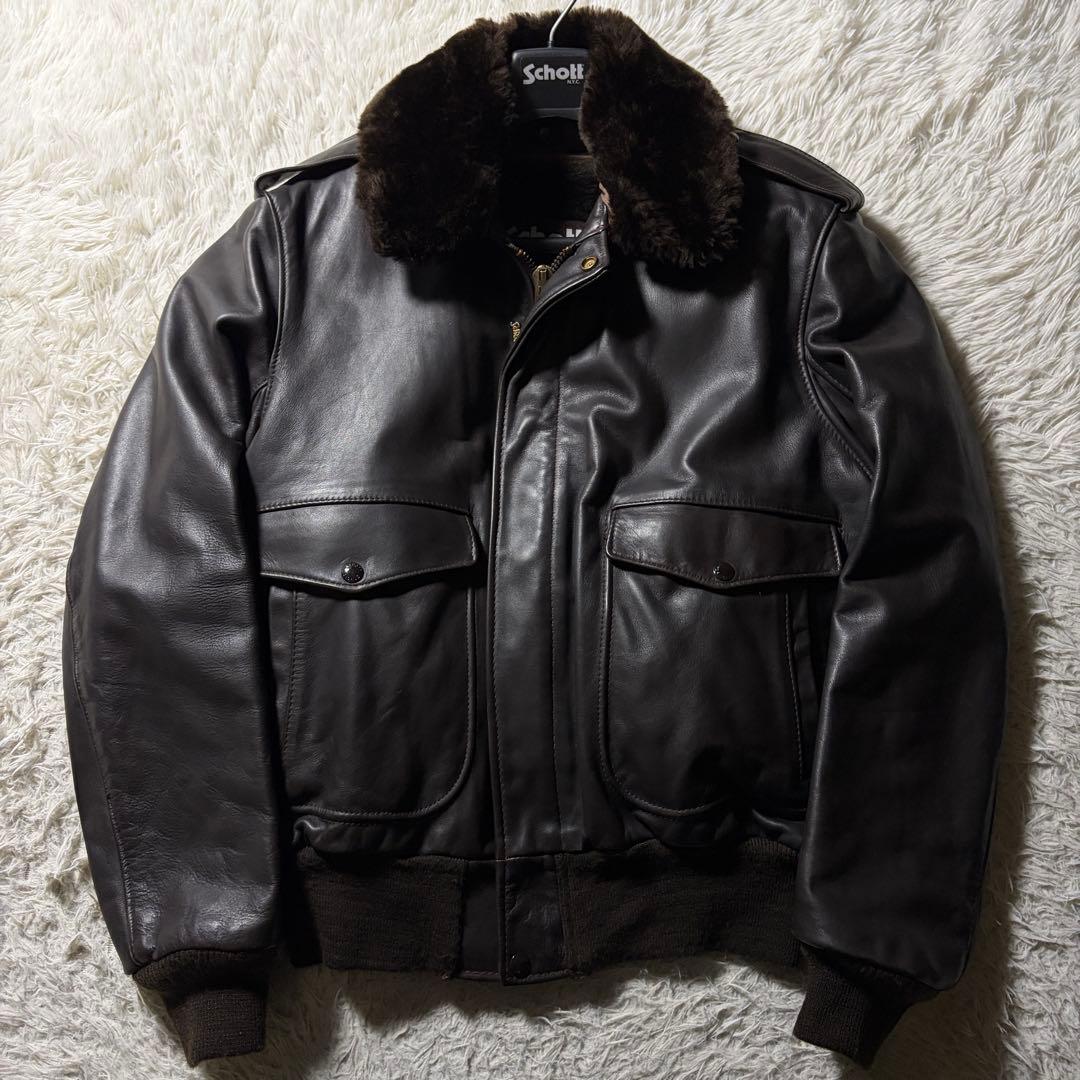 【米国製】schott フライトジャケット　 G-1 本革　　焦茶　襟ボア　40