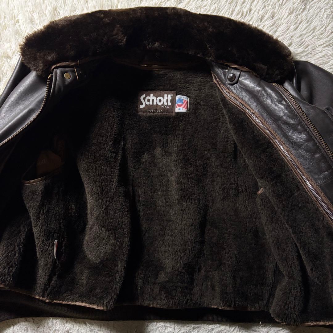 【米国製】schott フライトジャケット　 G-1 本革　　焦茶　襟ボア　40