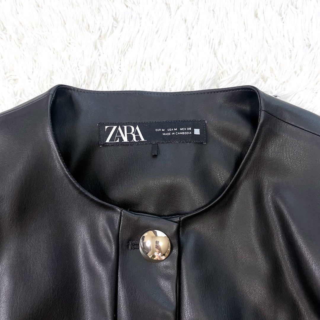 美品✨ZARA ザラ　ペプラムフェイクレザーブレザー　合皮　レザー　ライダース