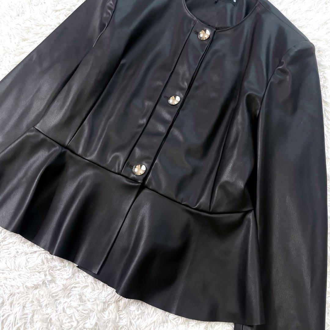 美品✨ZARA ザラ　ペプラムフェイクレザーブレザー　合皮　レザー　ライダース