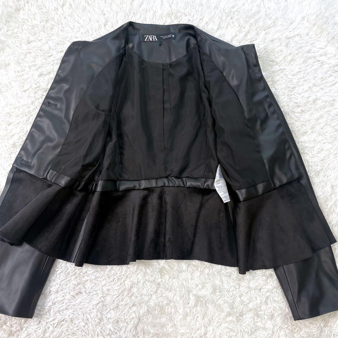 美品✨ZARA ザラ　ペプラムフェイクレザーブレザー　合皮　レザー　ライダース