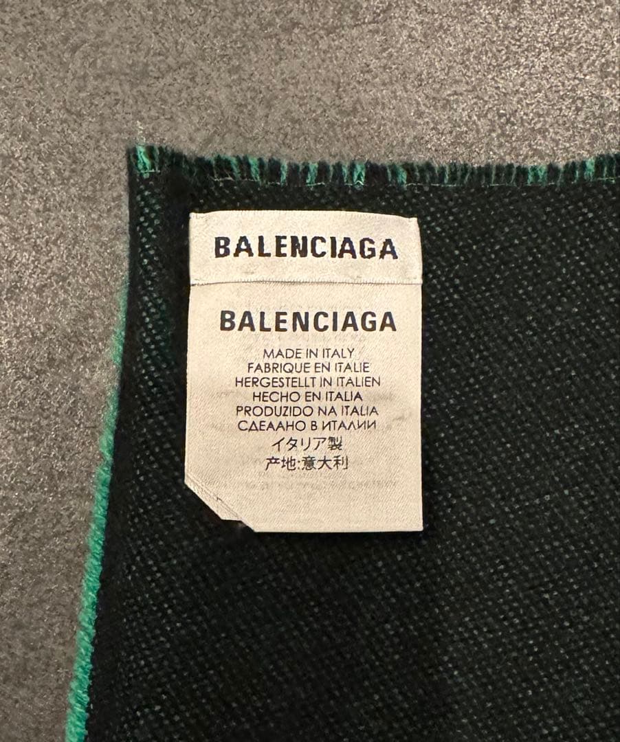 BALENCIAGA ロゴ入り マフラー グリーンxブラック