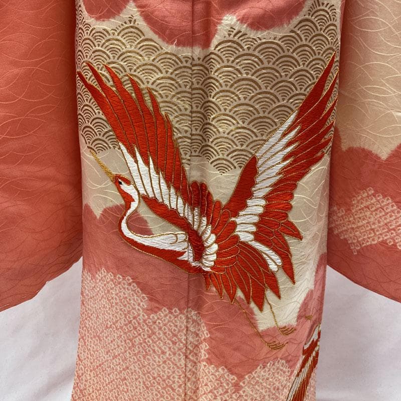 411ag14◎七五三 七歳 女児 着物&丸帯 部分絞り 金駒刺繍 金銀彩◎