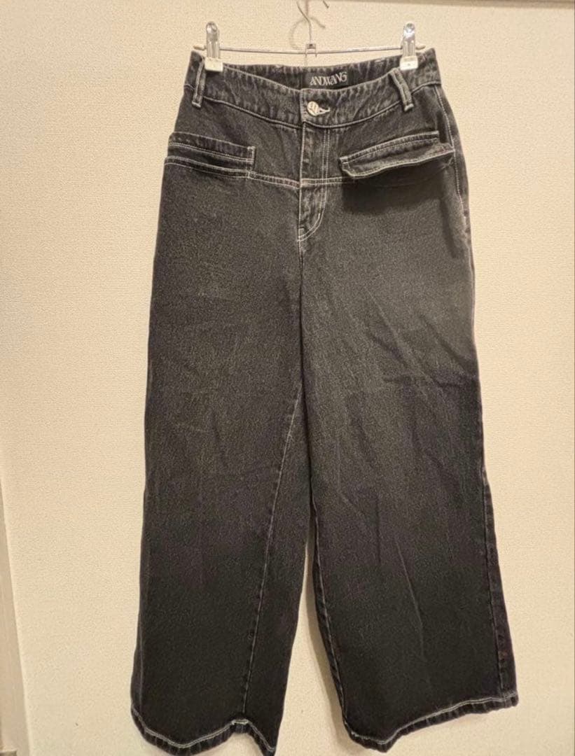 ANDWANG バックカットアウトデニムパンツ ブラック　【Mサイズ】