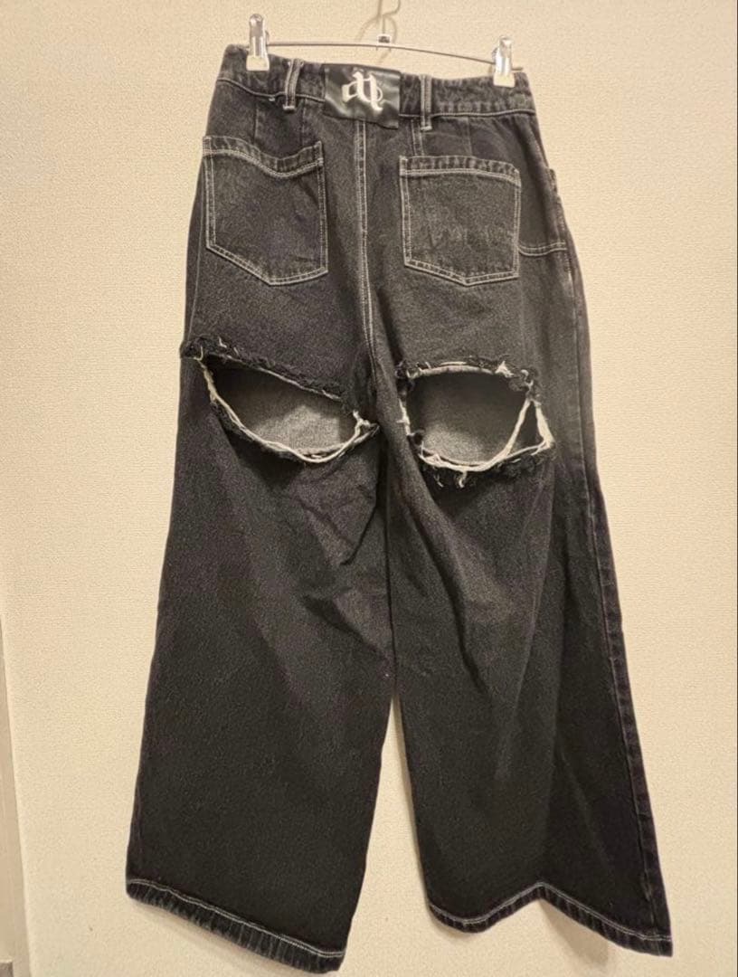 ANDWANG バックカットアウトデニムパンツ ブラック　【Mサイズ】