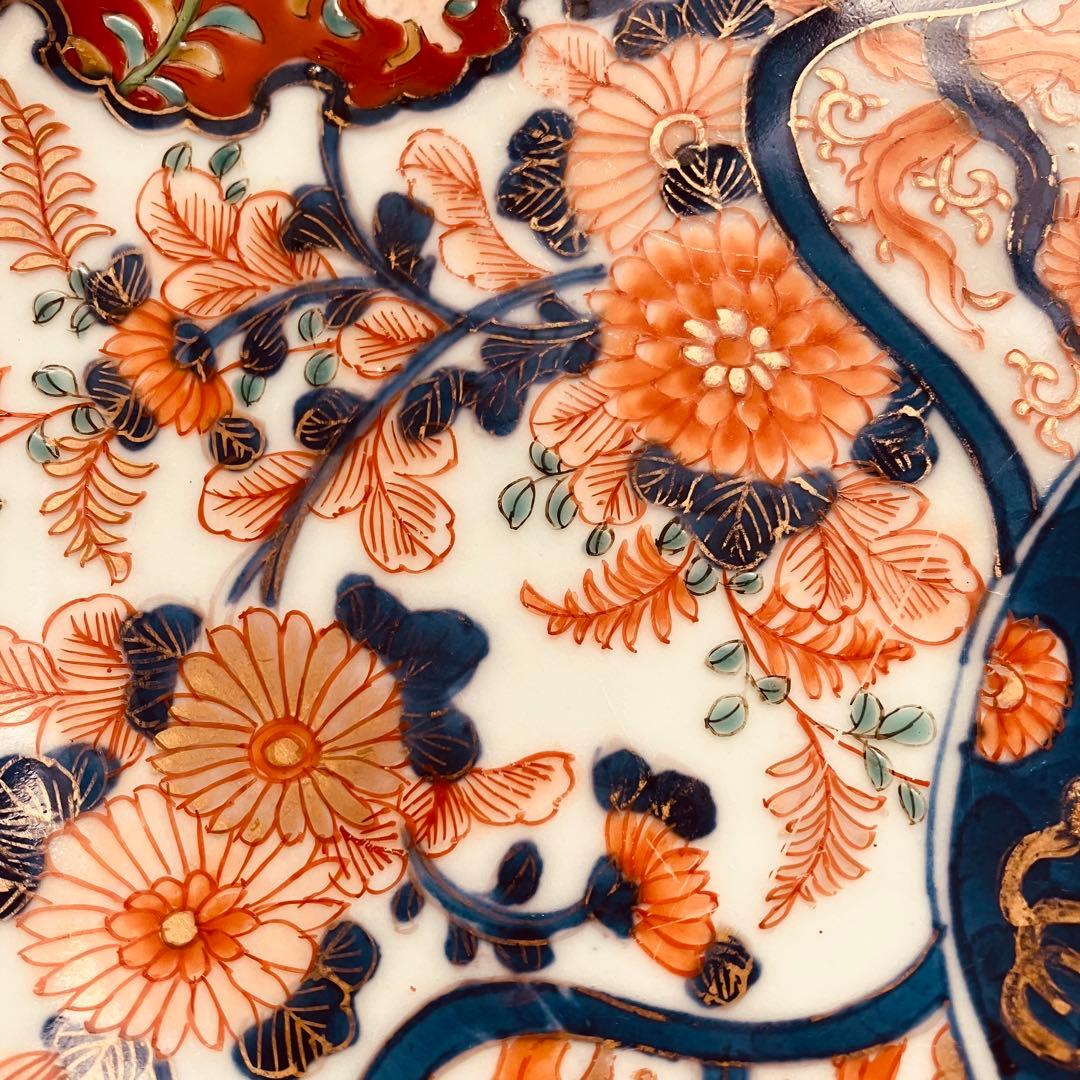 オールド香蘭社　色絵鮑型草花鳳凰図皿　明治　手書き　① アンティーク　古伊万里