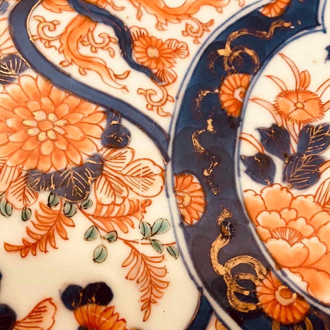 オールド香蘭社　色絵鮑型草花鳳凰図皿　明治　手書き　① アンティーク　古伊万里