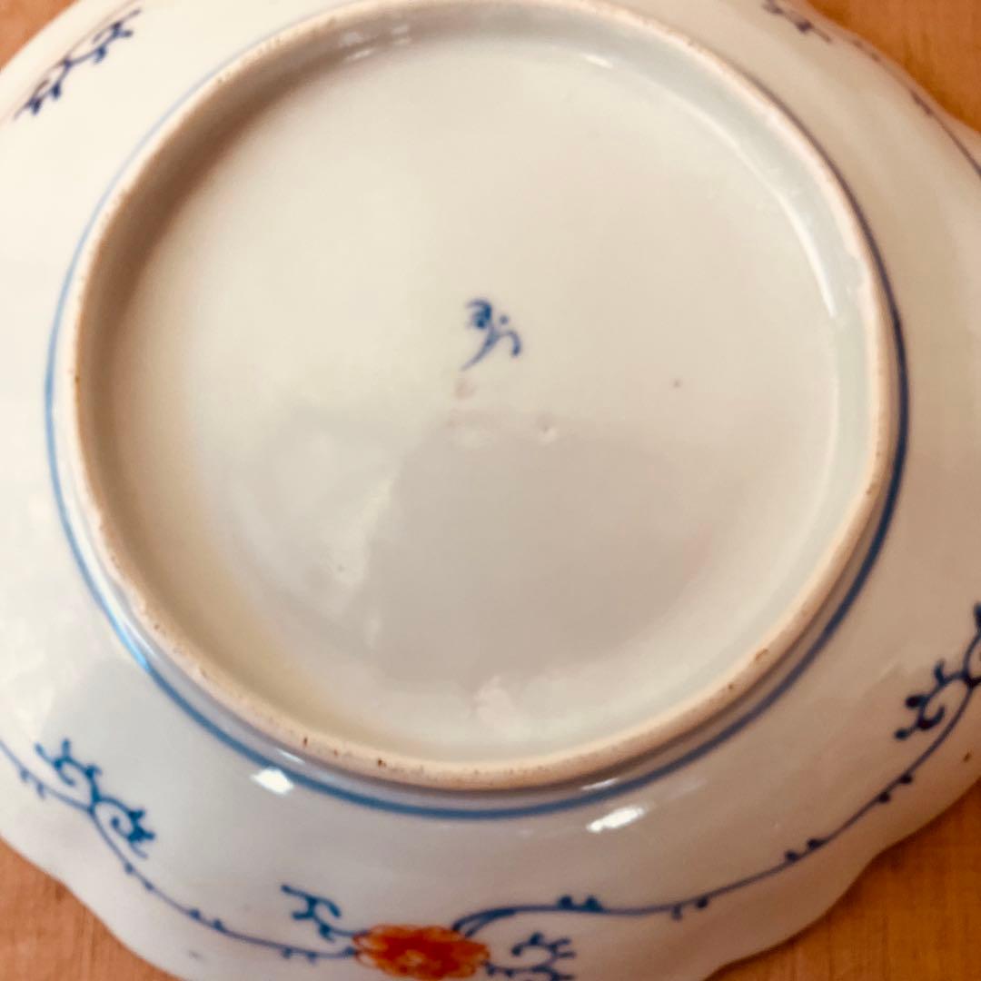 オールド香蘭社　色絵鮑型草花鳳凰図皿　明治　手書き　① アンティーク　古伊万里