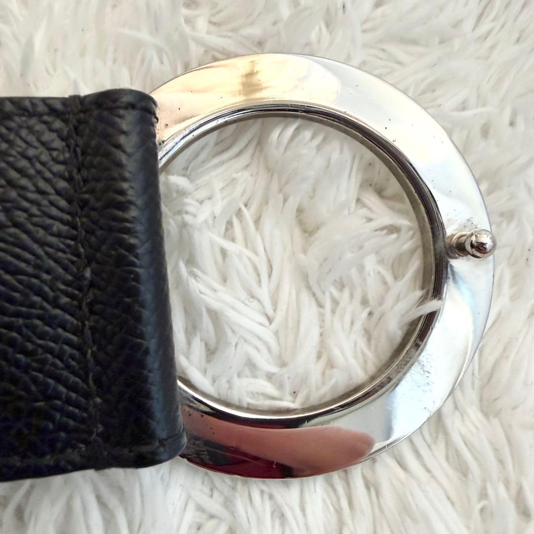 【美品】 ブルガリ ベルト ロゴマニア サークルロゴ シルバー金具 ブラック