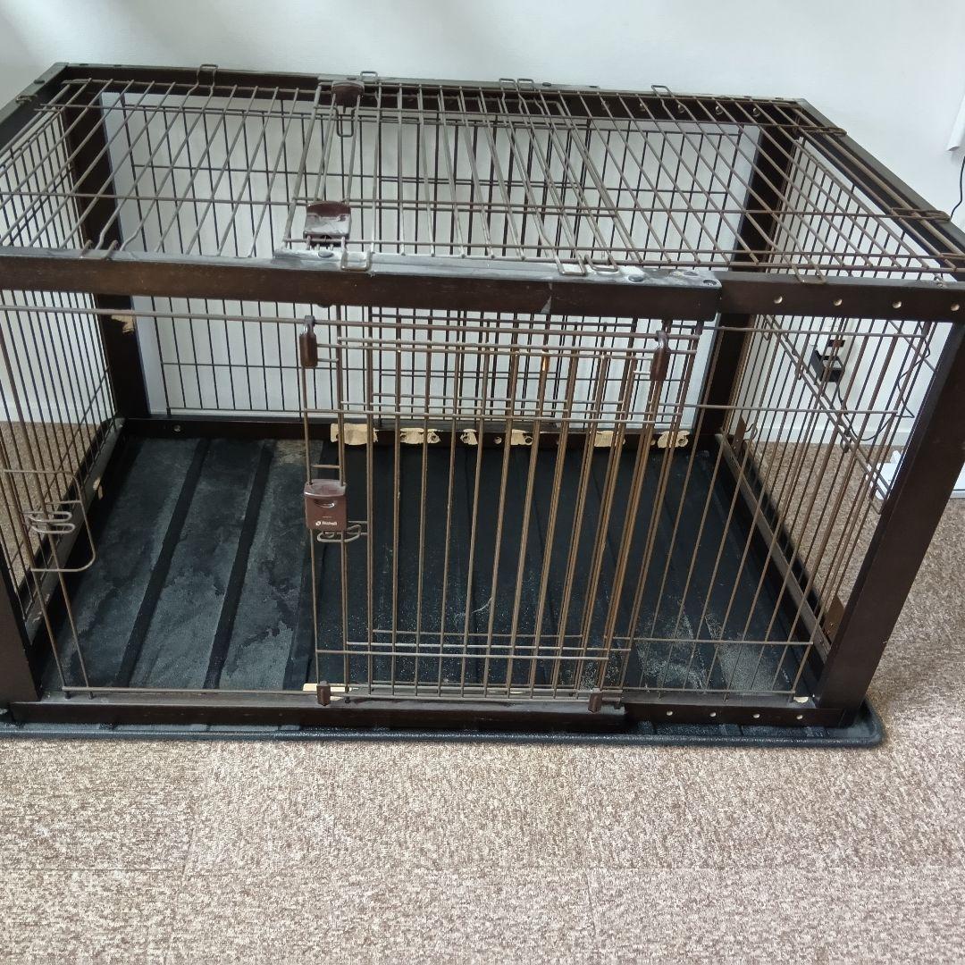 【室内のみ利用】<解体洗浄済>リッチェル 木製ペットサークル／ダークブラウン