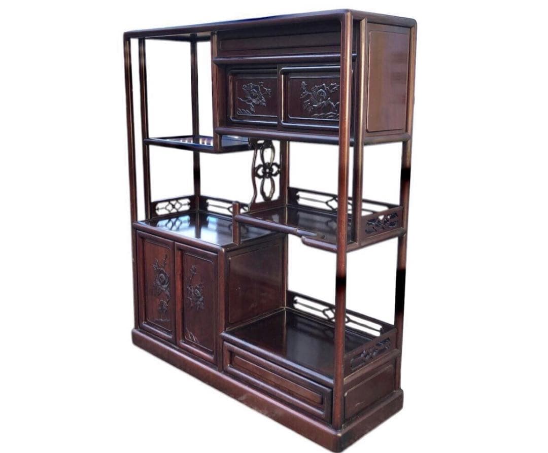 唐木　透かし彫り　飾り棚/茶箪笥　和家具　紫檀　花梨　収納棚　時代箪笥