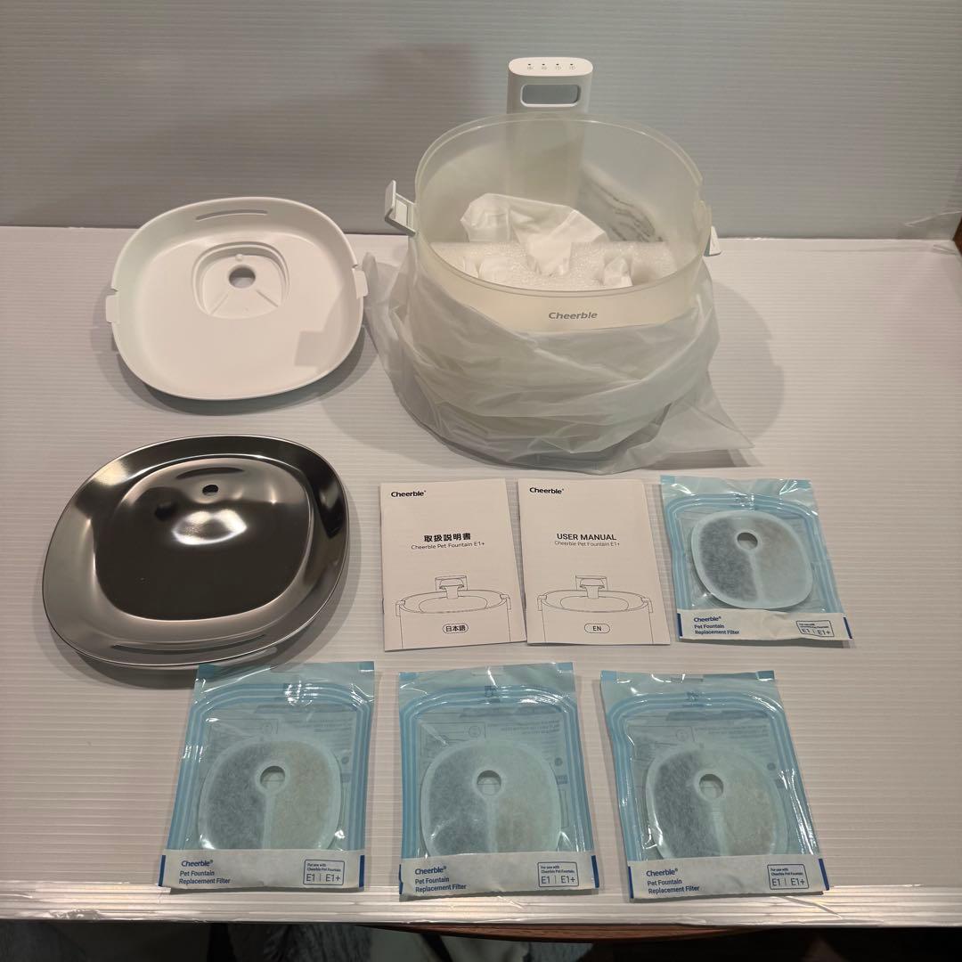 【新品•未使用】Cheerble猫自動給水器 ポンプレス＋正規品フィルター4枚付