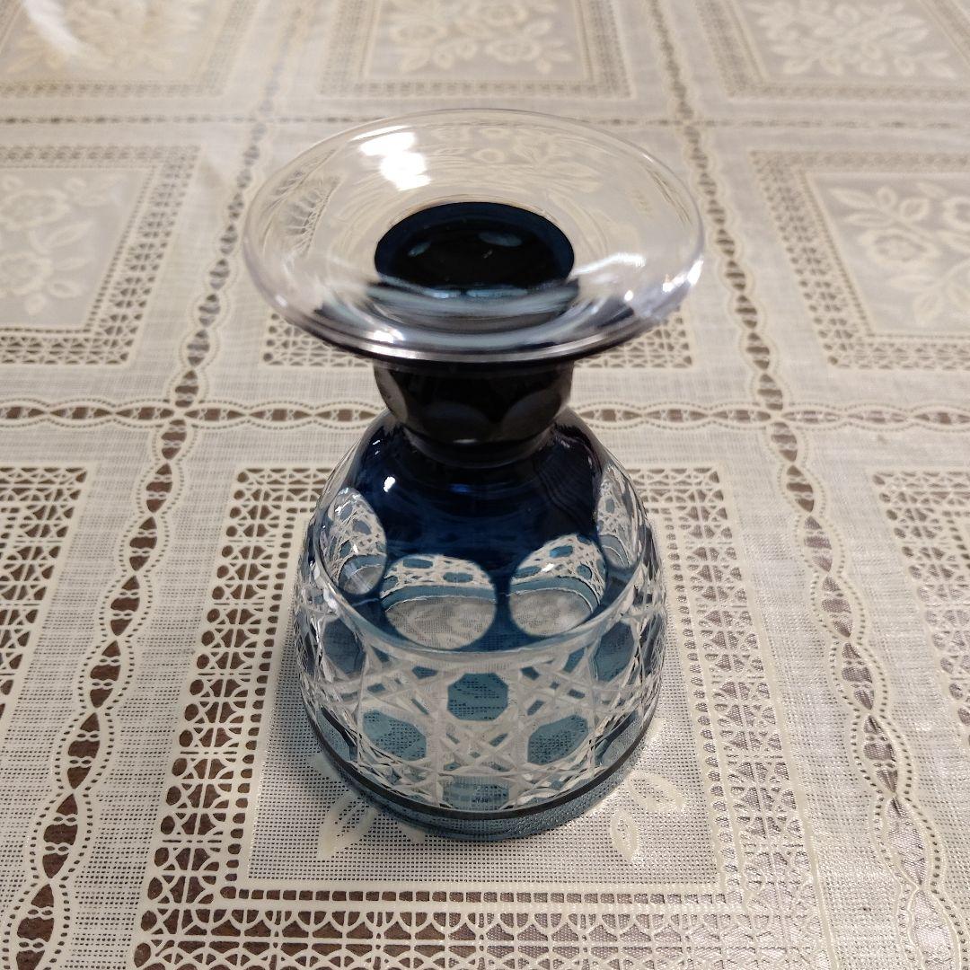 \"未使用\" ヤマザキガラス製　薩摩切子　色彩グラス3個セット(南蛮青、赤、藍)