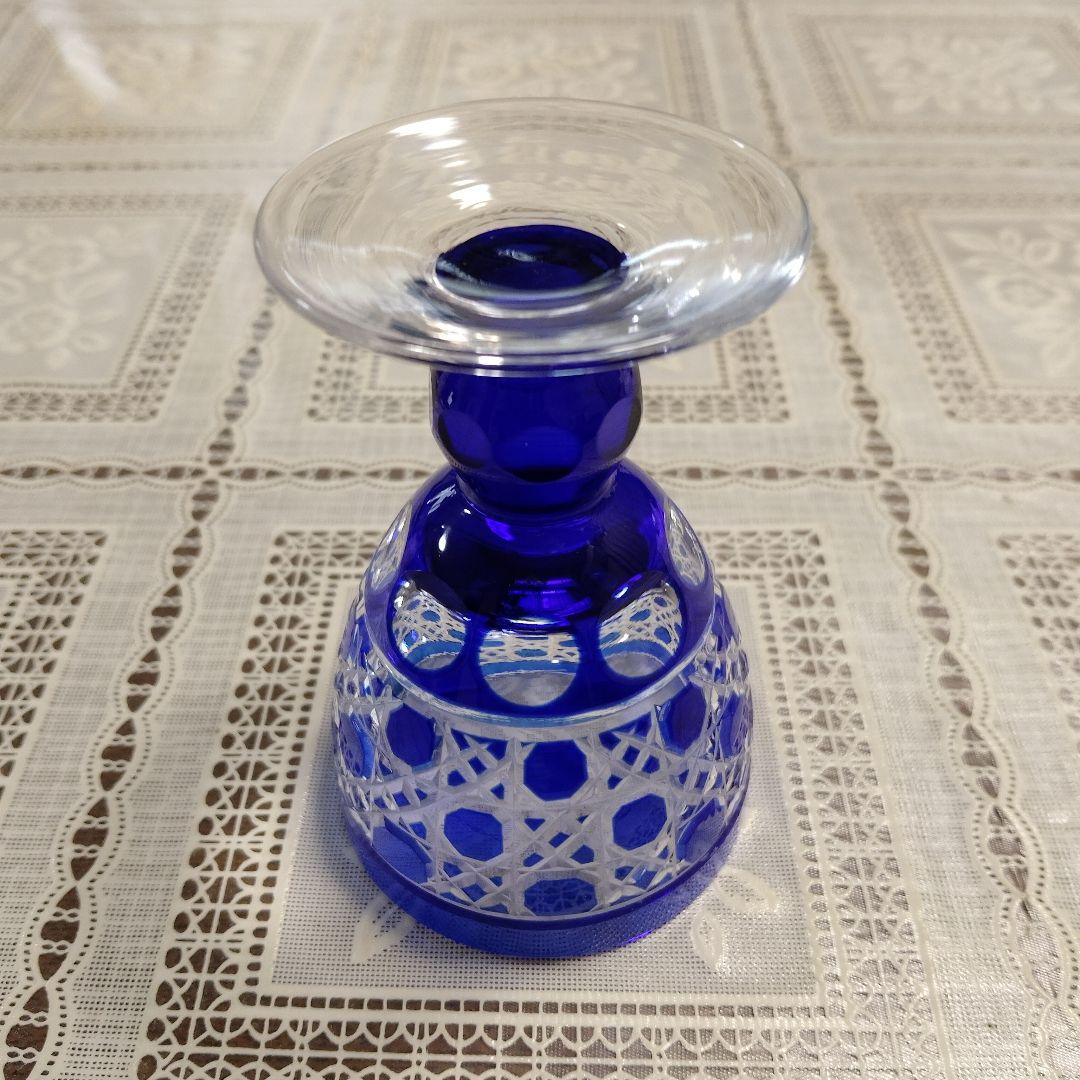 \"未使用\" ヤマザキガラス製　薩摩切子　色彩グラス3個セット(南蛮青、赤、藍)