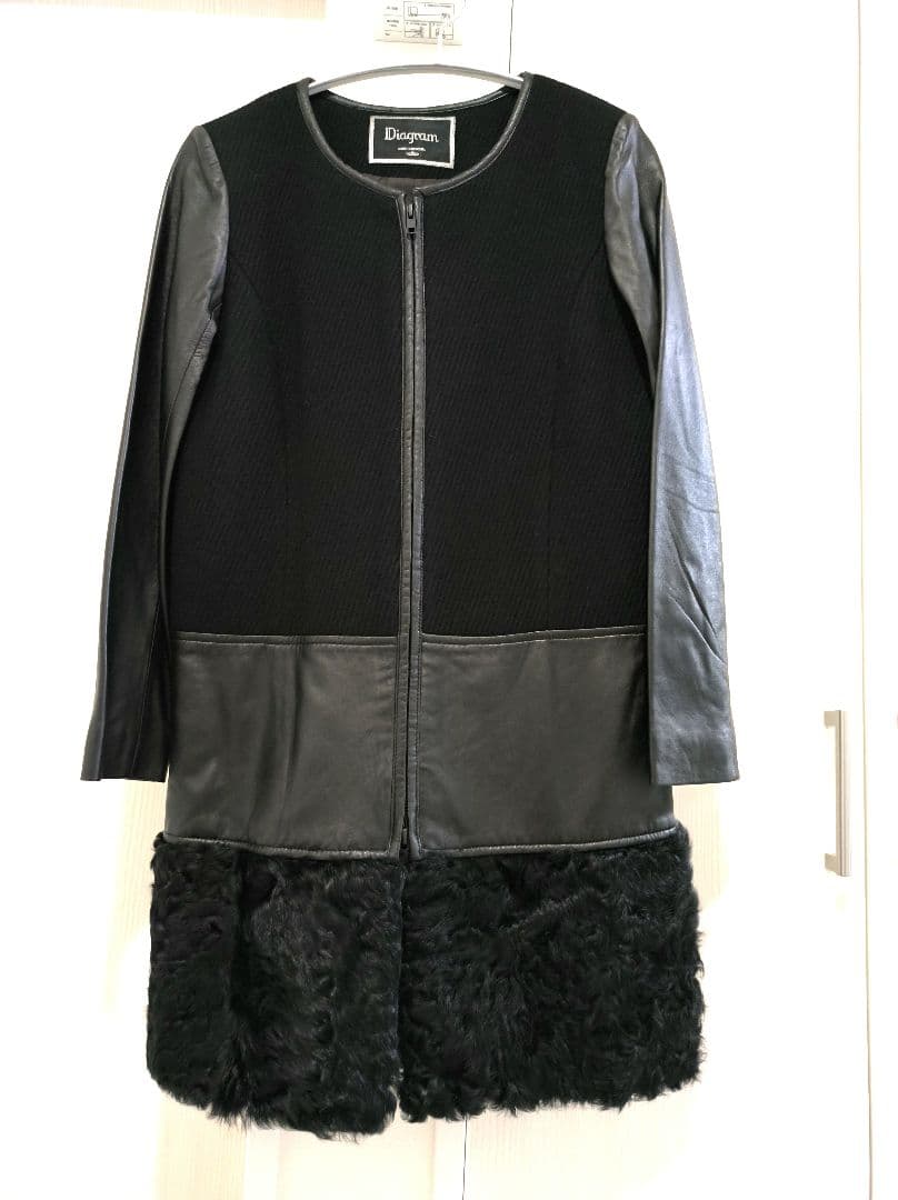 ライダース ラムファー 異素材MIXコート ラムレザー ファー付きジャケット