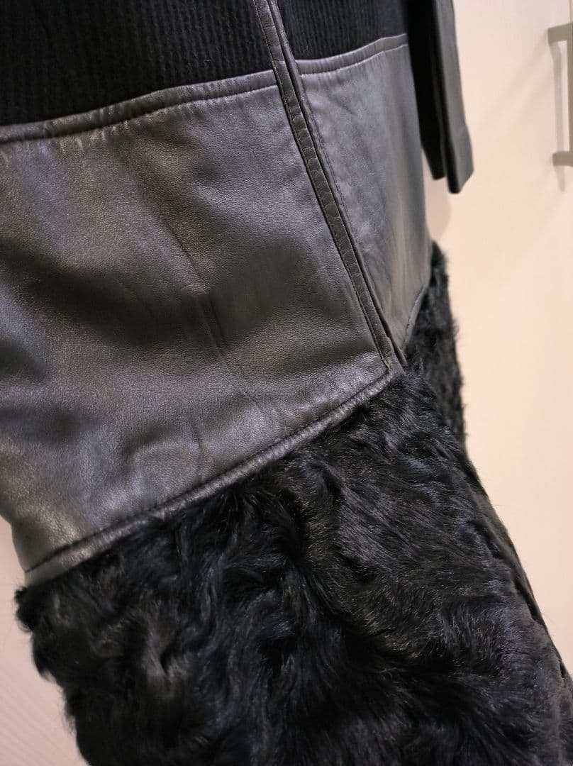 ライダース ラムファー 異素材MIXコート ラムレザー ファー付きジャケット