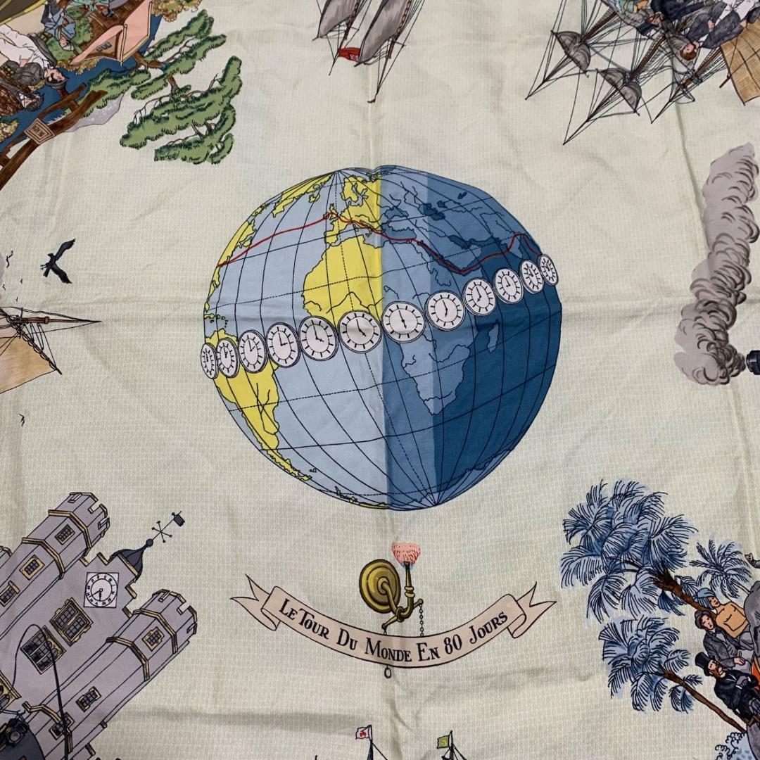 14785✨希少✨エルメス カレ90 L80日間世界一周 スカーフ シルク
