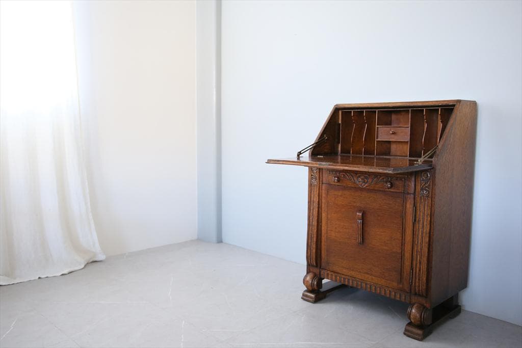 英国アンティーク木製ライティングビューロー/勉強机デスク/チェスト(92-188