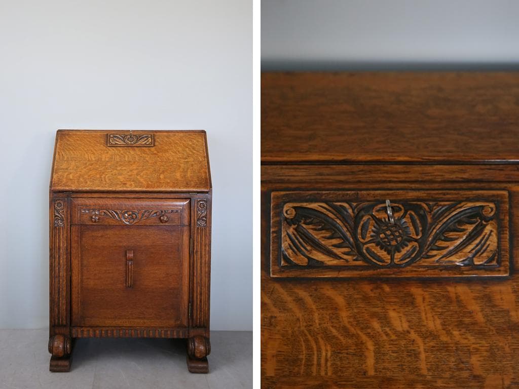 英国アンティーク木製ライティングビューロー/勉強机デスク/チェスト(92-188