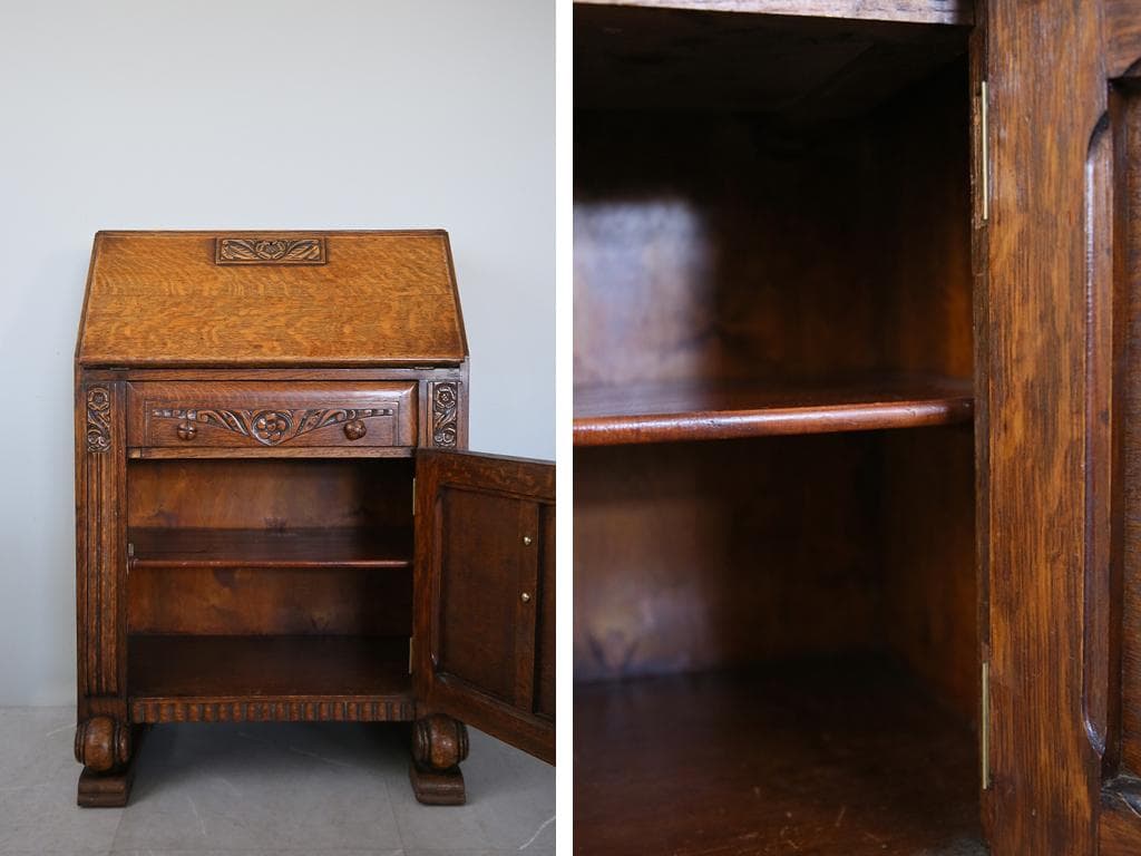 英国アンティーク木製ライティングビューロー/勉強机デスク/チェスト(92-188