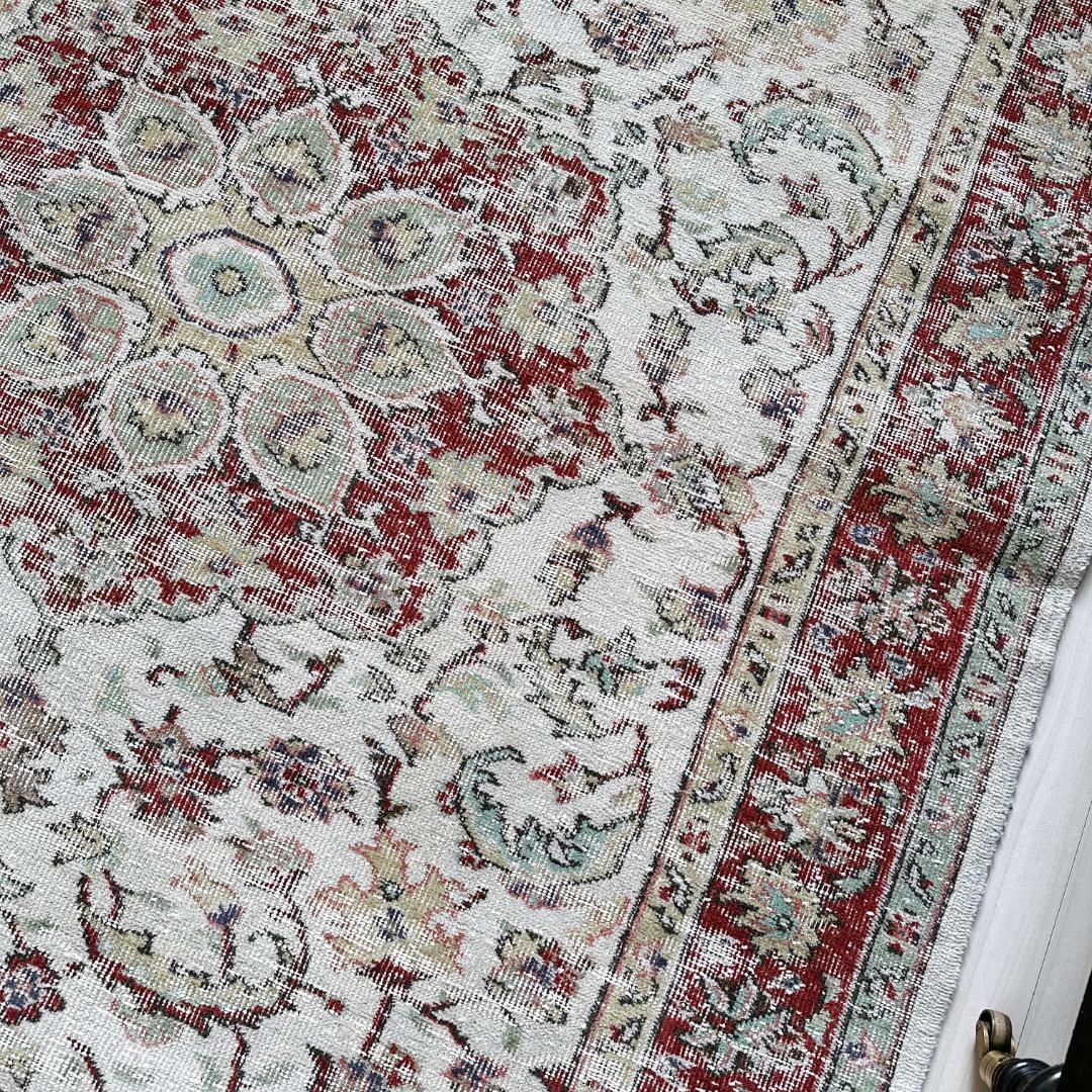 トルコ ヴィンテージラグ A124 レア 超大判 ダークレッド クリーム ミント