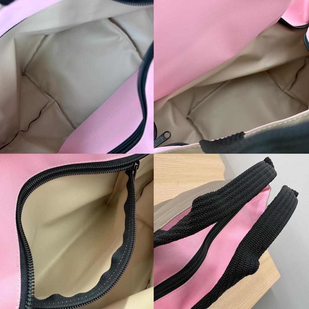 《極美品》エルベシャプリエ ナイロン トートバッグ 舟型 ベージュxピンク