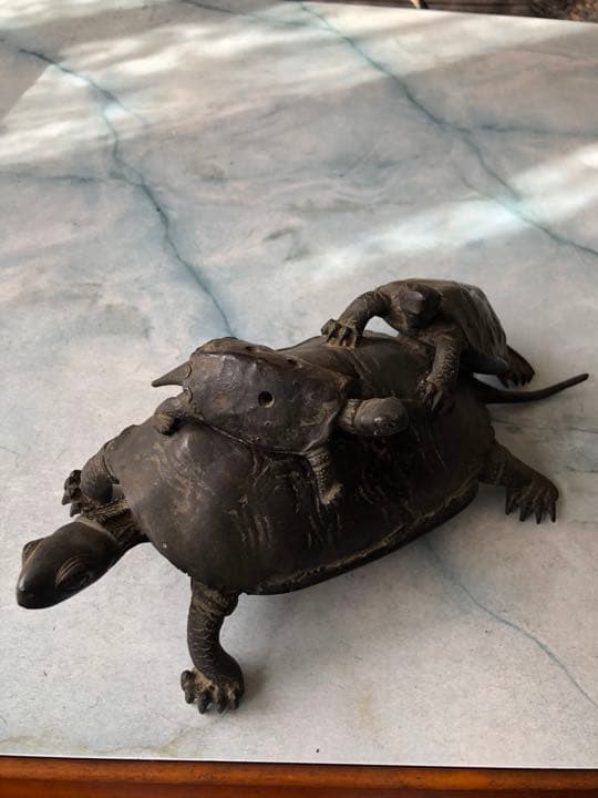 時代物　伝統工芸　亀　置物　整珉作　金属置物　骨董品　置物