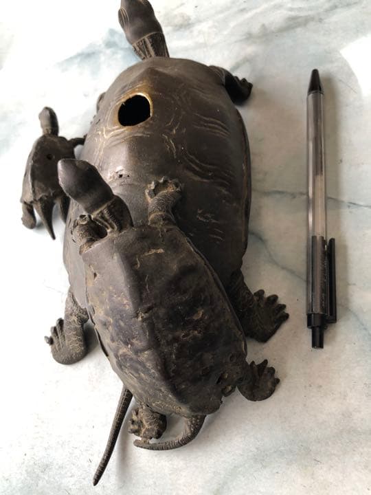 時代物　伝統工芸　亀　置物　整珉作　金属置物　骨董品　置物