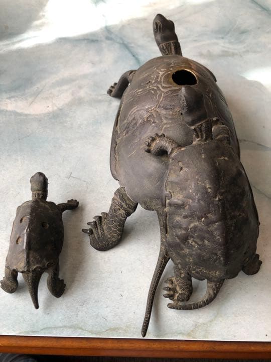 時代物　伝統工芸　亀　置物　整珉作　金属置物　骨董品　置物