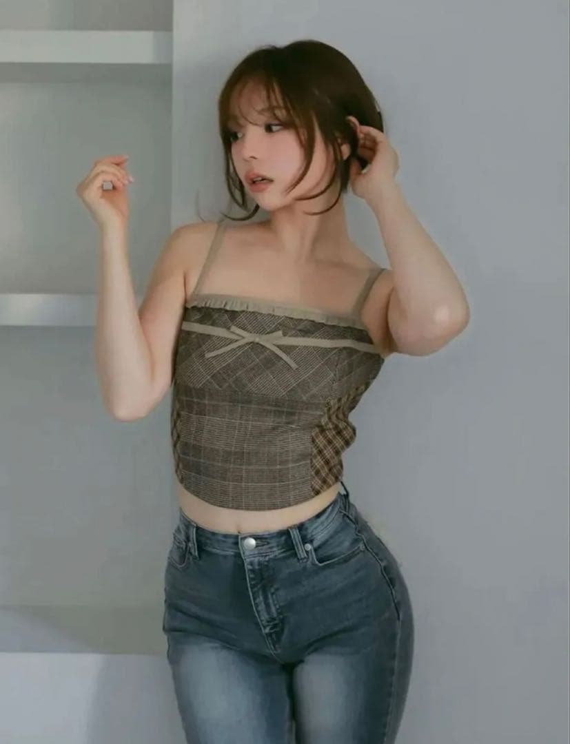 正規品andmary Rimma check set tops/beige M