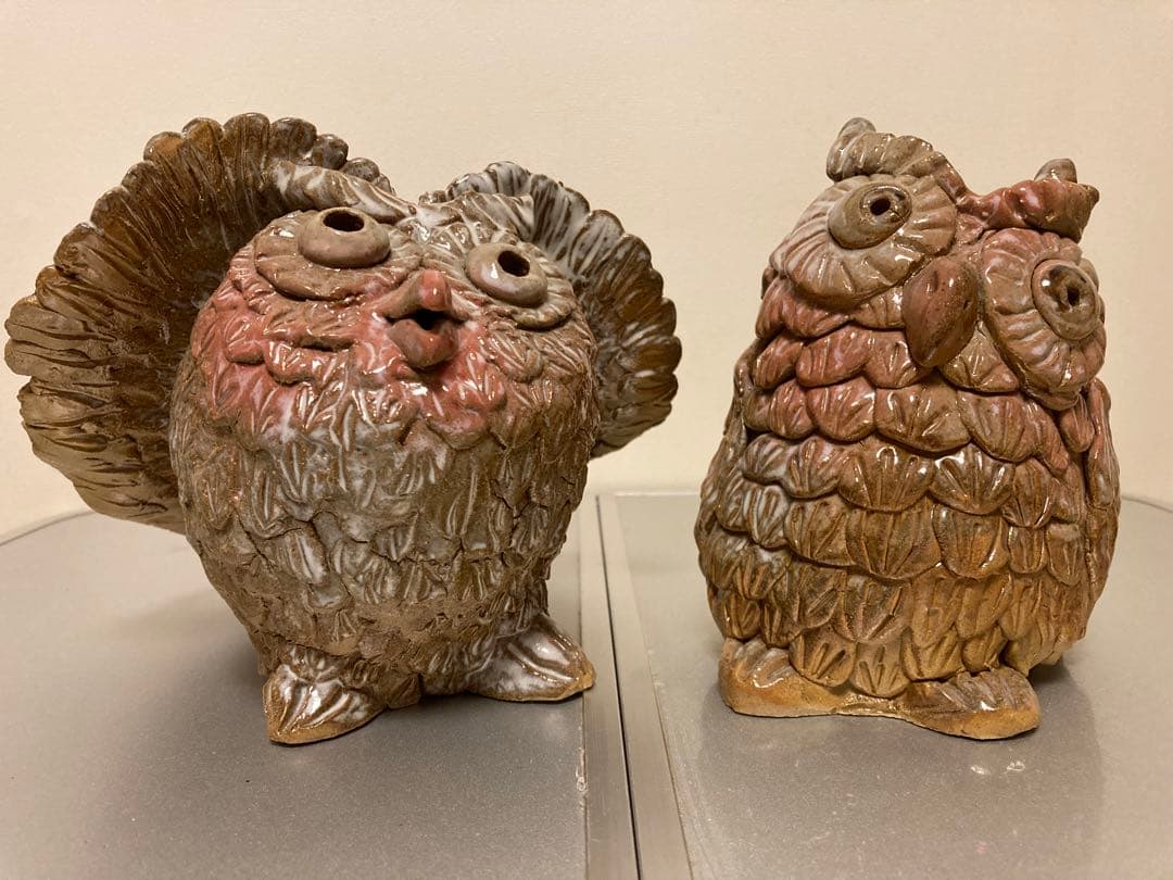 沖縄 焼き物 ふくろう 置物2体