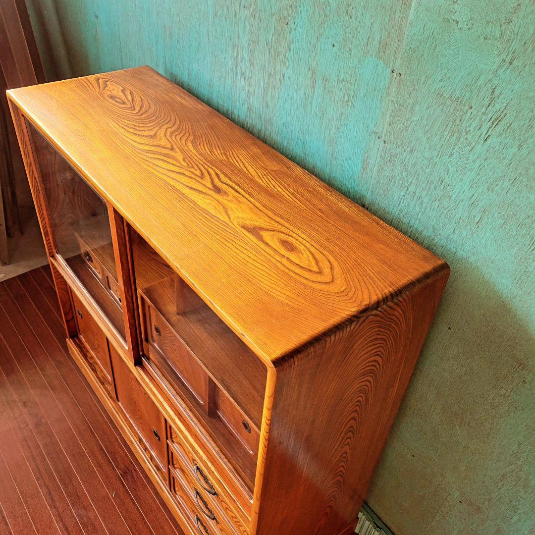 昭和レトロ 茶箪笥 水屋箪笥 ガラス戸収納棚 和家具 ヴィンテージ 店舗什器