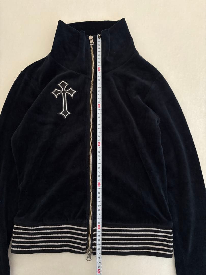 y2k ダークコア十字架銀刺繍　ベロアWジップゴシック平成　マクブリンククロス