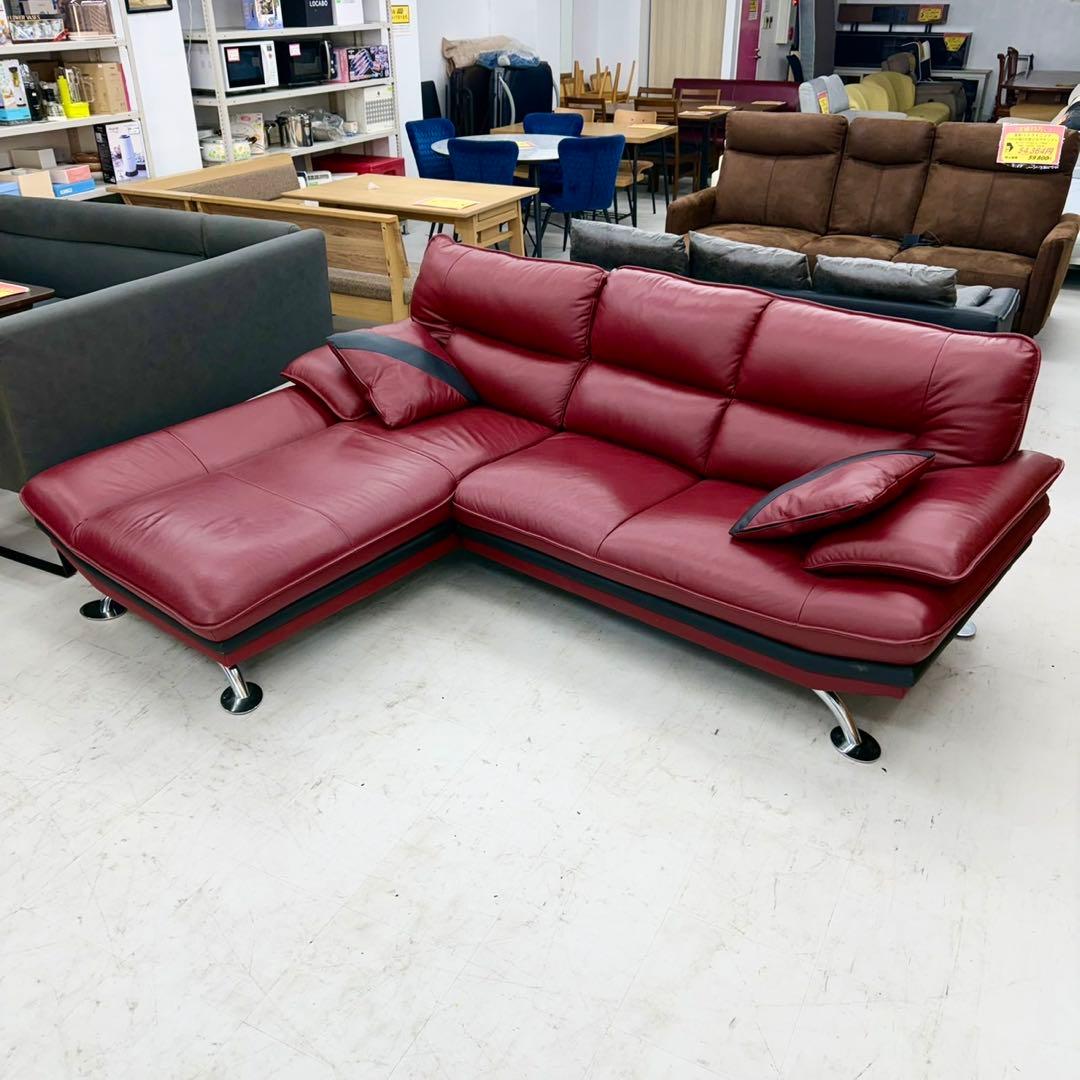 定価169,900円♪ ニトリ 235cm幅カウチソファ クッション付き 本革製