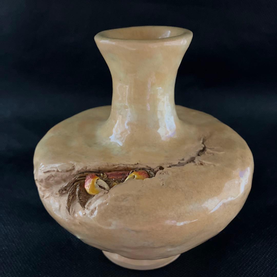 二六焼　楽山焼　水月焼　佐々木二六　　天神蟹　花瓶　花器　一輪挿し　年代物　珍品