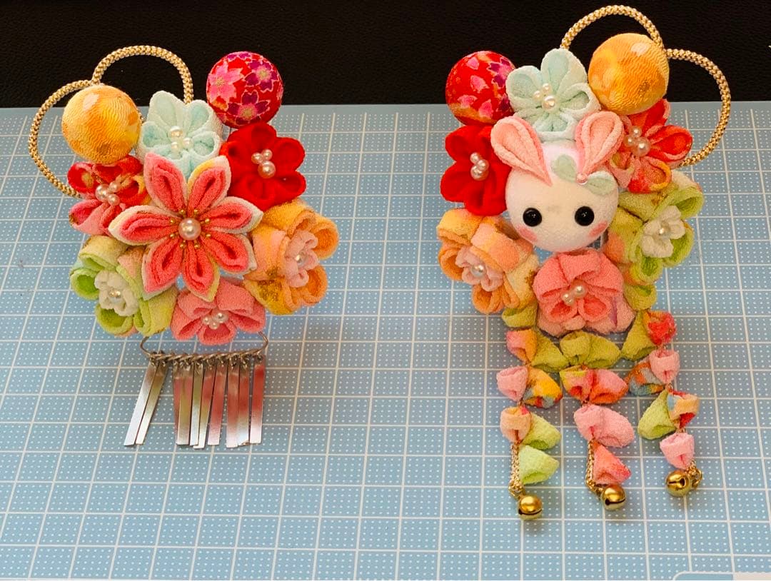 七五三 髪飾り つまみ細工 3歳 浴衣 甚平 パステルカラー うさぎ 5-C