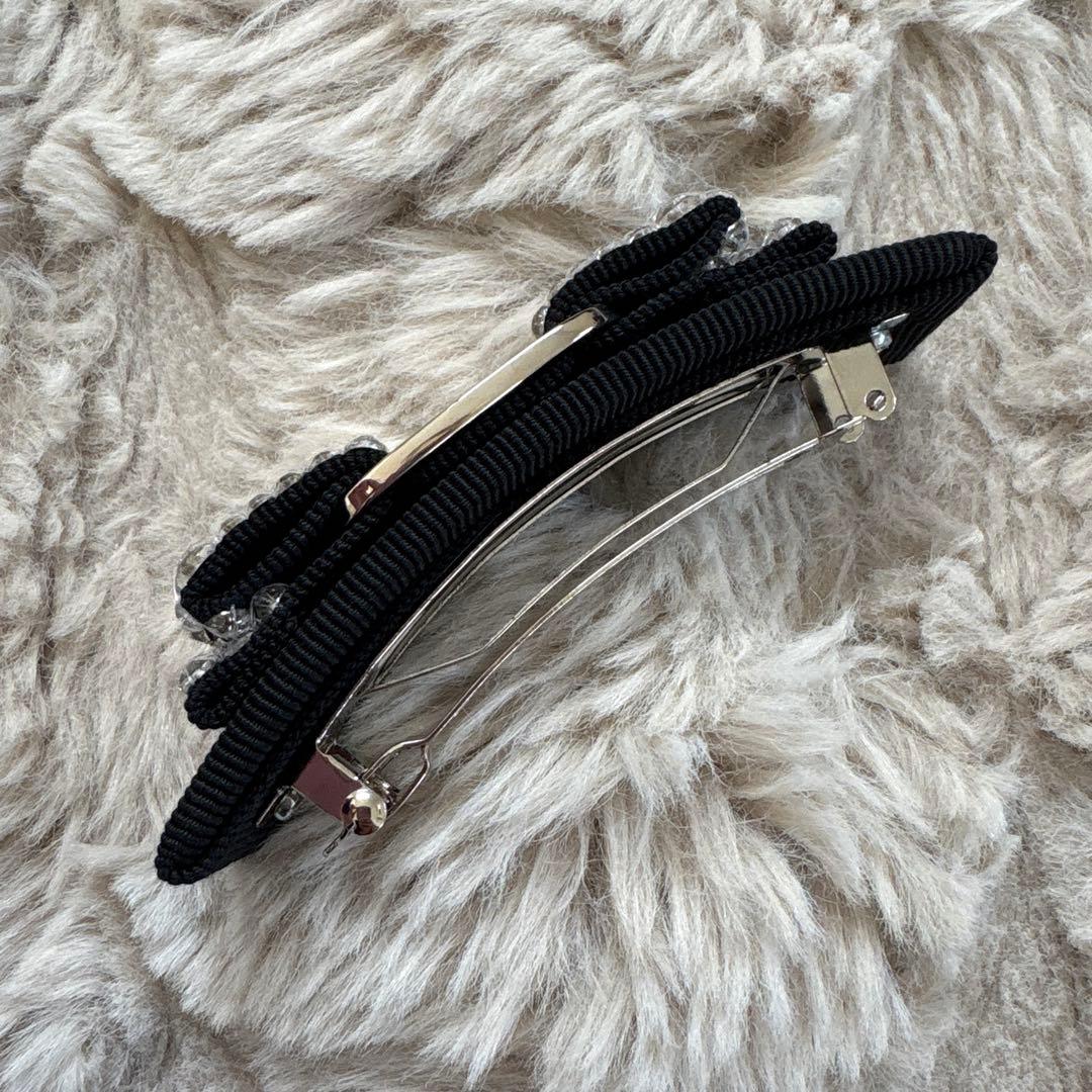 美品！Ferragamo フェラガモ ヴァラリボン バレッタ ストーン装飾 黒