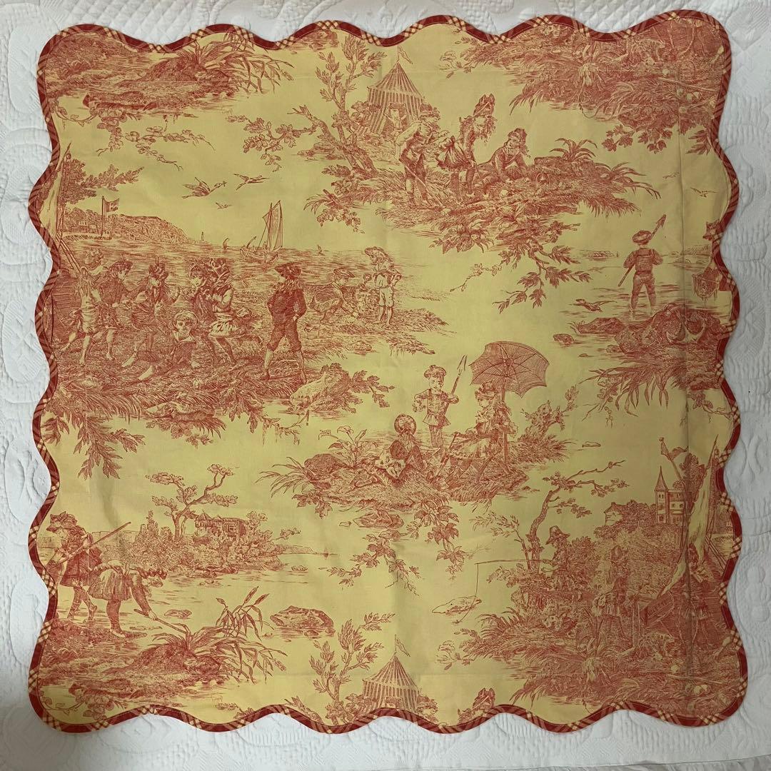 フランス　ヴィンテージ　トワル・ド・ジュイ クッションカバー クリーム色と赤