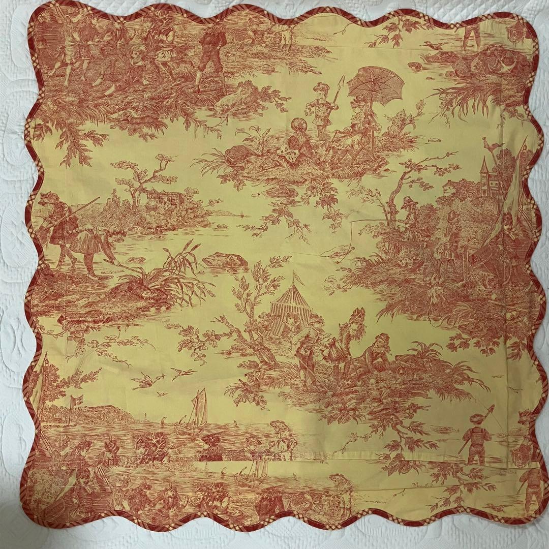 フランス　ヴィンテージ　トワル・ド・ジュイ クッションカバー クリーム色と赤