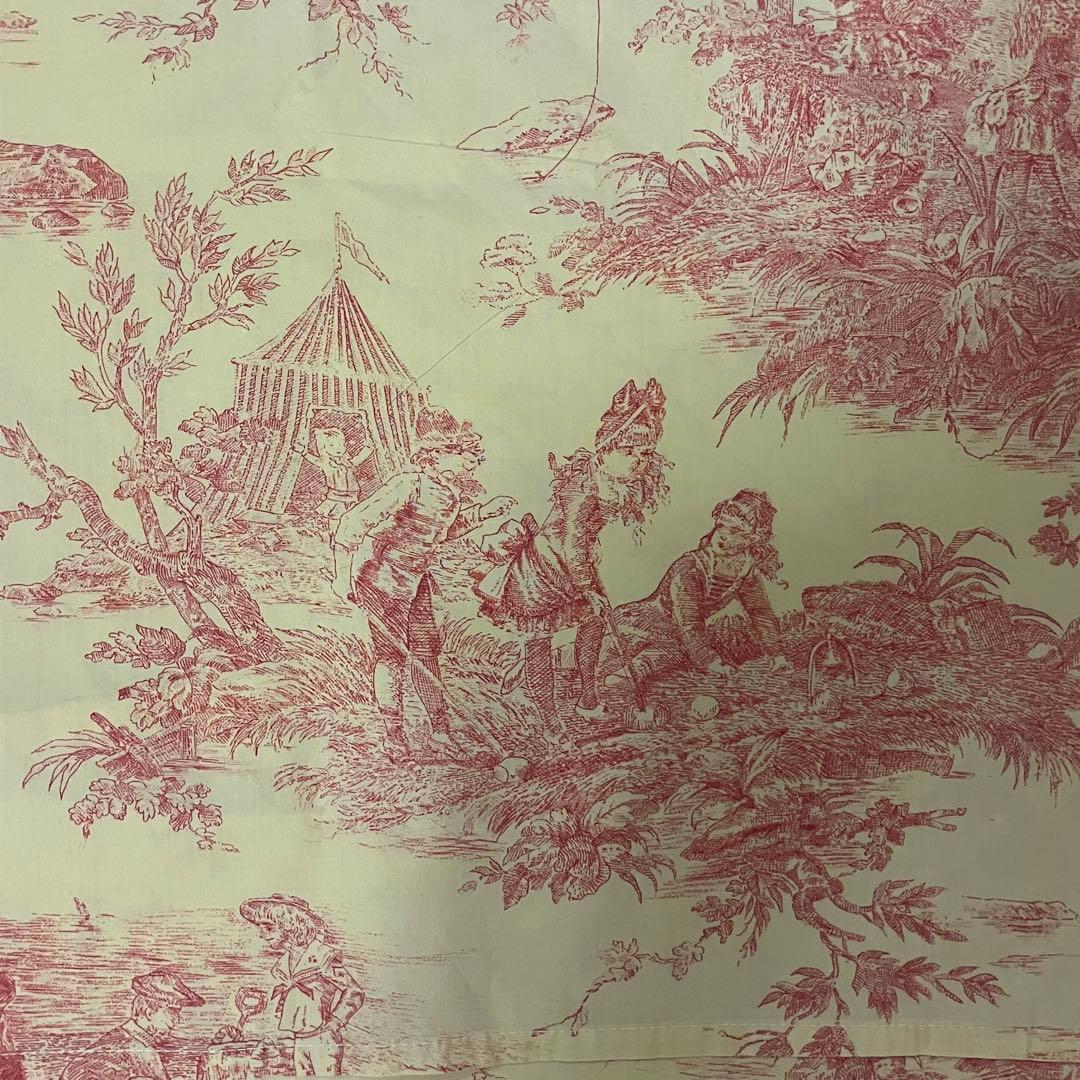 フランス　ヴィンテージ　トワル・ド・ジュイ クッションカバー クリーム色と赤