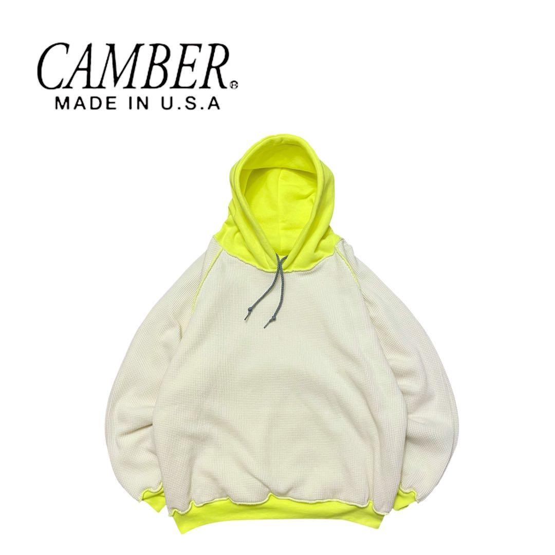 【美品】CAMBER キャンバー USA製 裏サーマル スウェットパーカー 蛍光