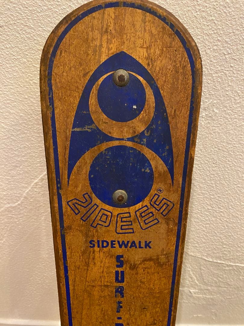 ヴィンテージ Zipees ウッドスケートボード サーフボード メタルホイール