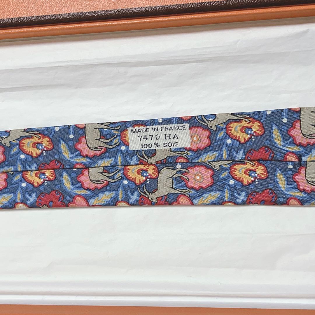 極美品 エルメス ネクタイ シルク フラワー ガゼル 動物 カラフル アート柄
