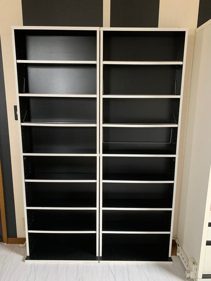 木製　本棚 CD DVD ブルーレイ　ラック　ホワイト/ブラック 10段