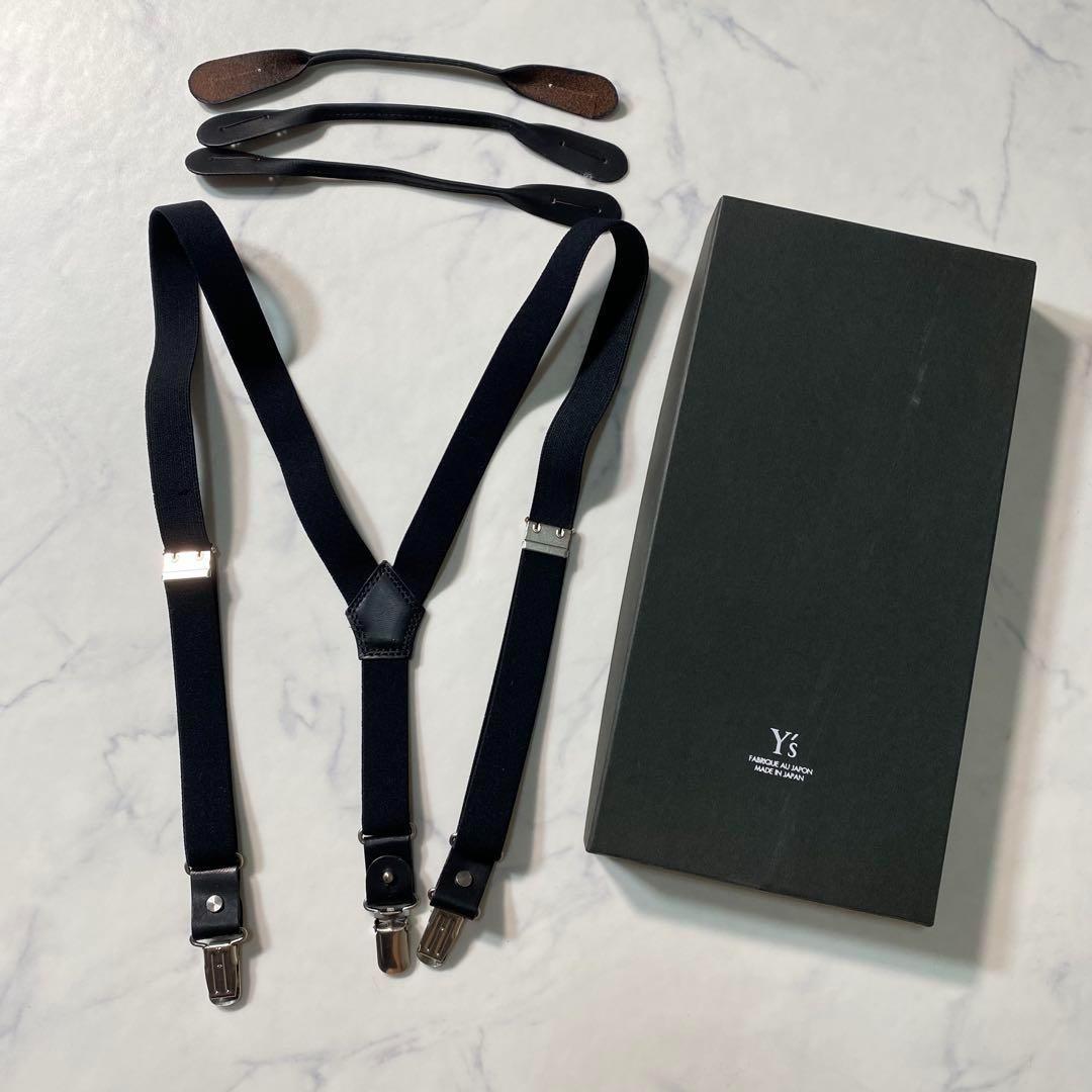 【極美品】ワイズ/Y's　サスペンダー　ロゴ刻印　ヨウジヤマモト　黒　レザー