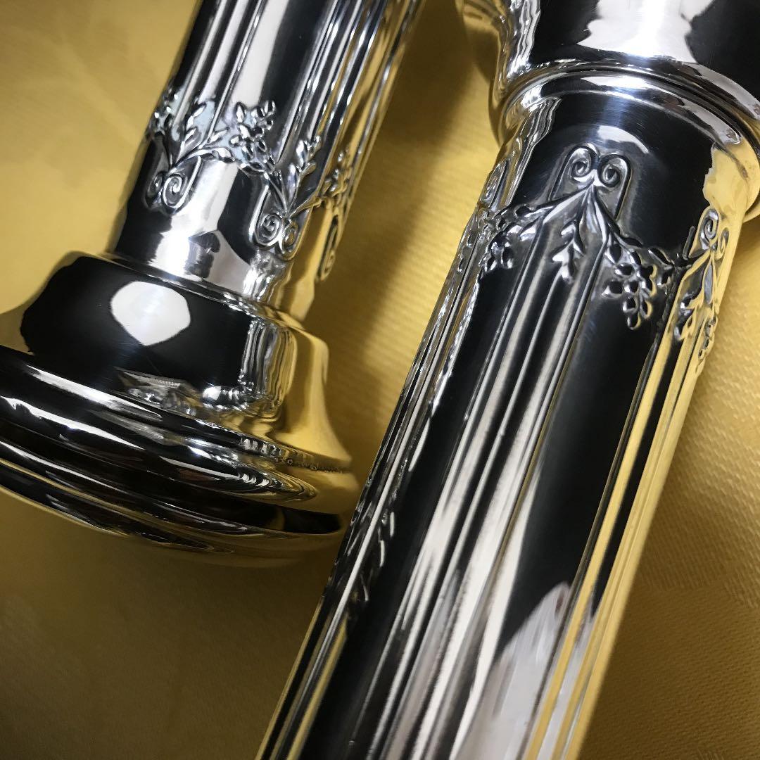 英国製／純銀 スターリングシルバー「キャンドルスタンド ペア ２体」