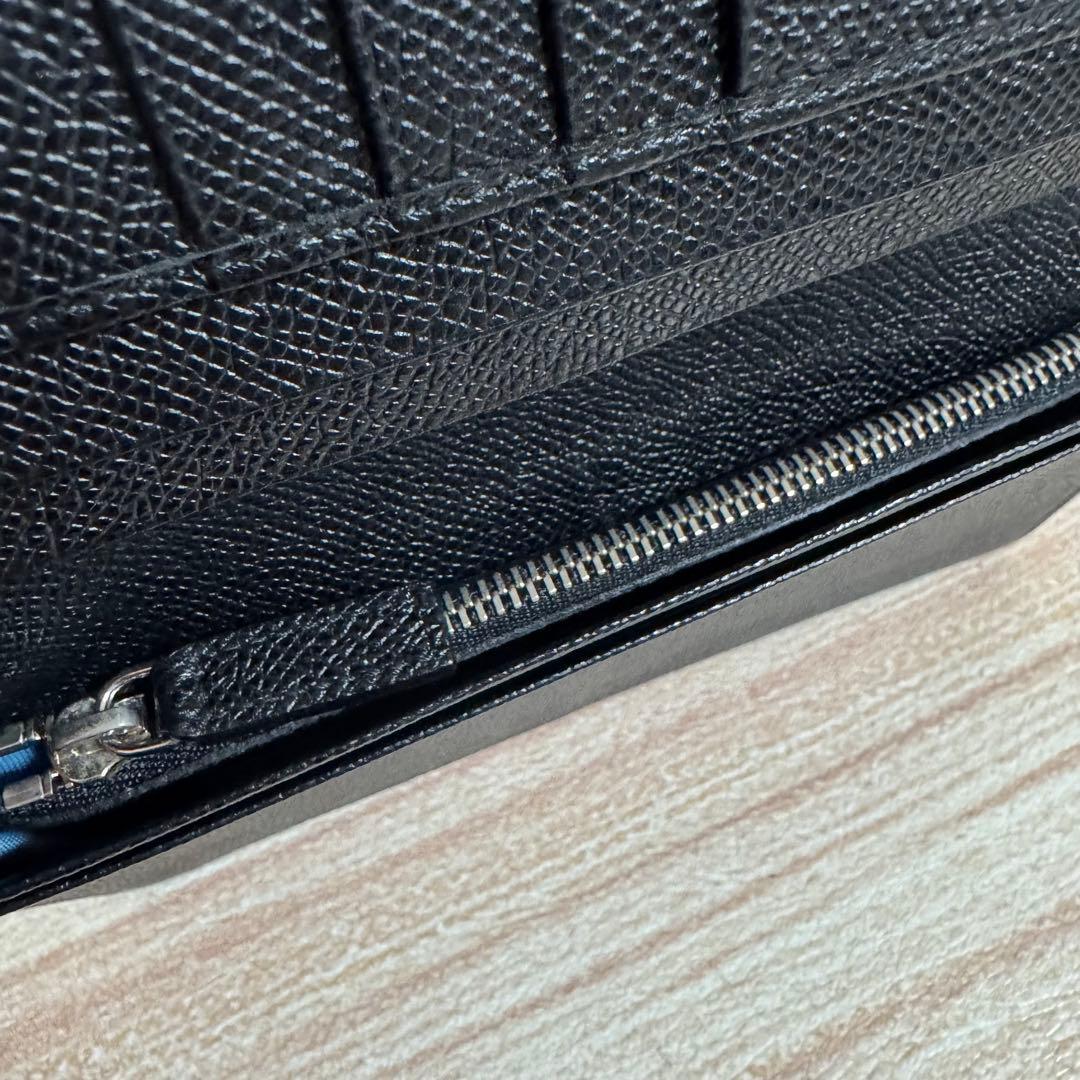 【ほぼ未使用】BVLGARI レザー 長財布 サークルロゴ ブラック ブルー